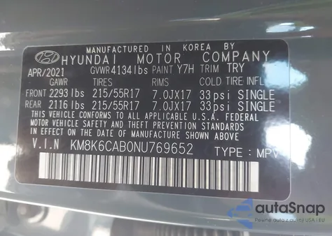 2022 Hyundai Kona Sel из США, поврежденный, VIN KM8K6CAB0NU769652